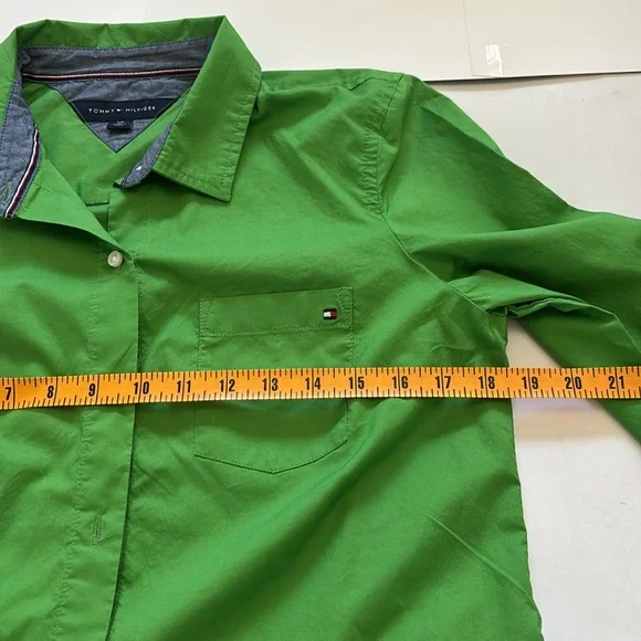 Tommy Hilfiger woman’s Small button down Green Shirt with red white blue accents - Picture 5 of 9